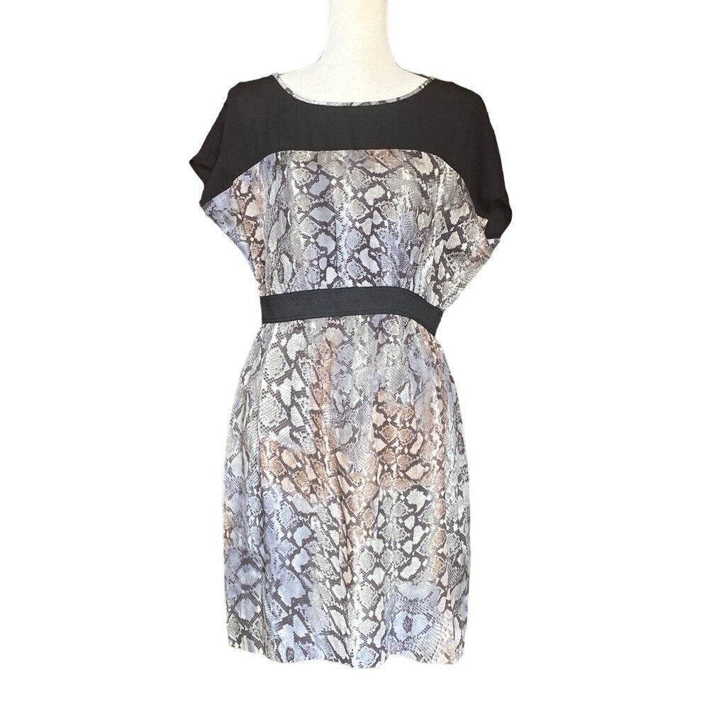 Zara Basic Womens Large Snakeskin Print Elastic Waist Casual Dress Black & White - Picture 2 of 9